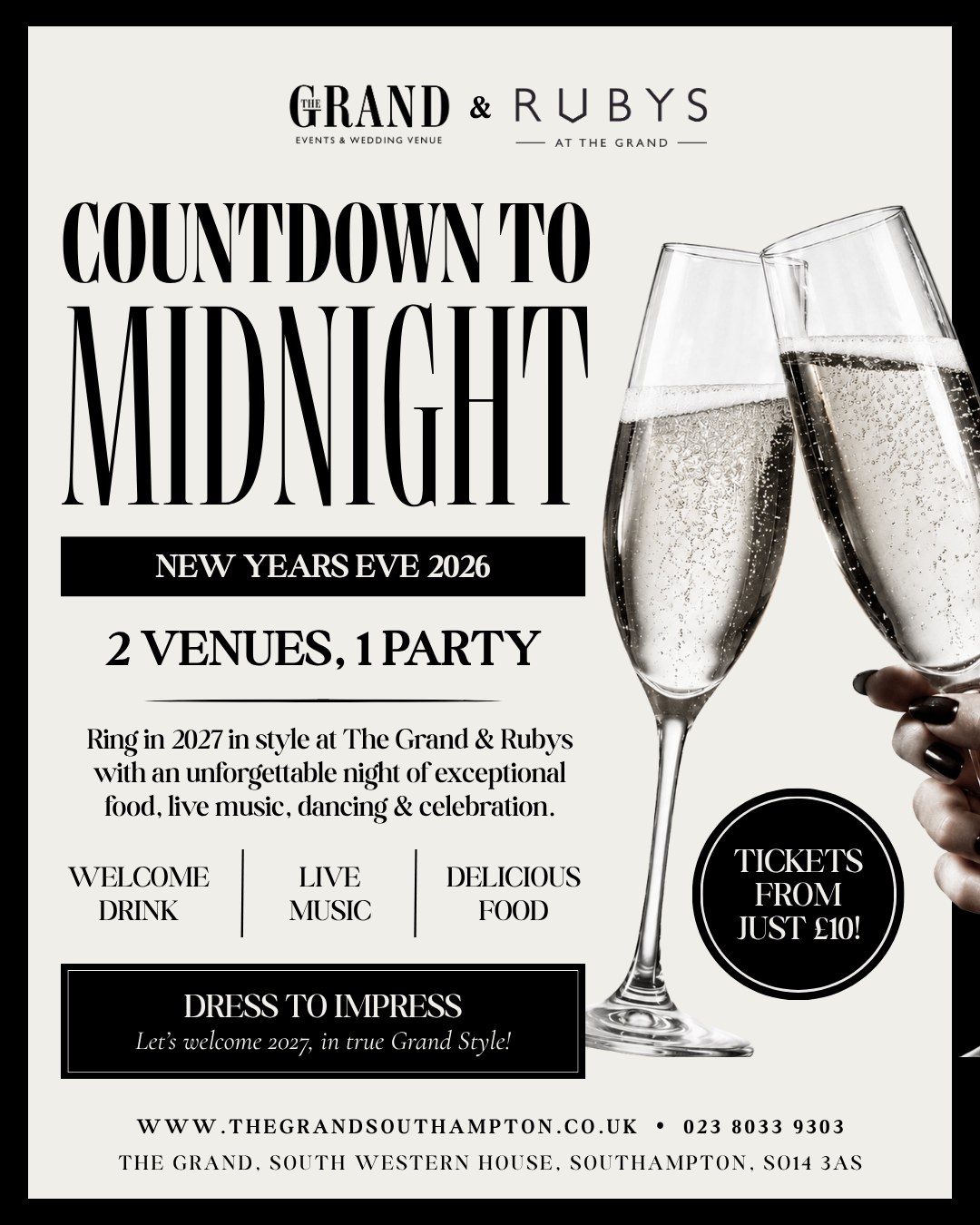 Countdown to Midnight, New Year's Eve at The Grand and Ruby's, Thursday 31st December 2026